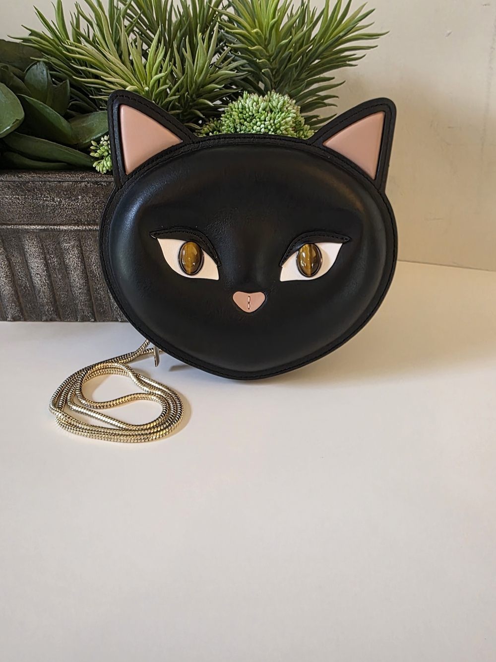 Kate Spade Meow Cat Crossbody Black Leather Chain Bag